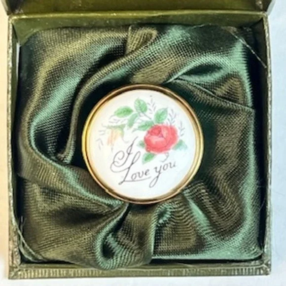 Crummles & Co Enamel Pill Box I Love You Rose Trinket Box Made in England